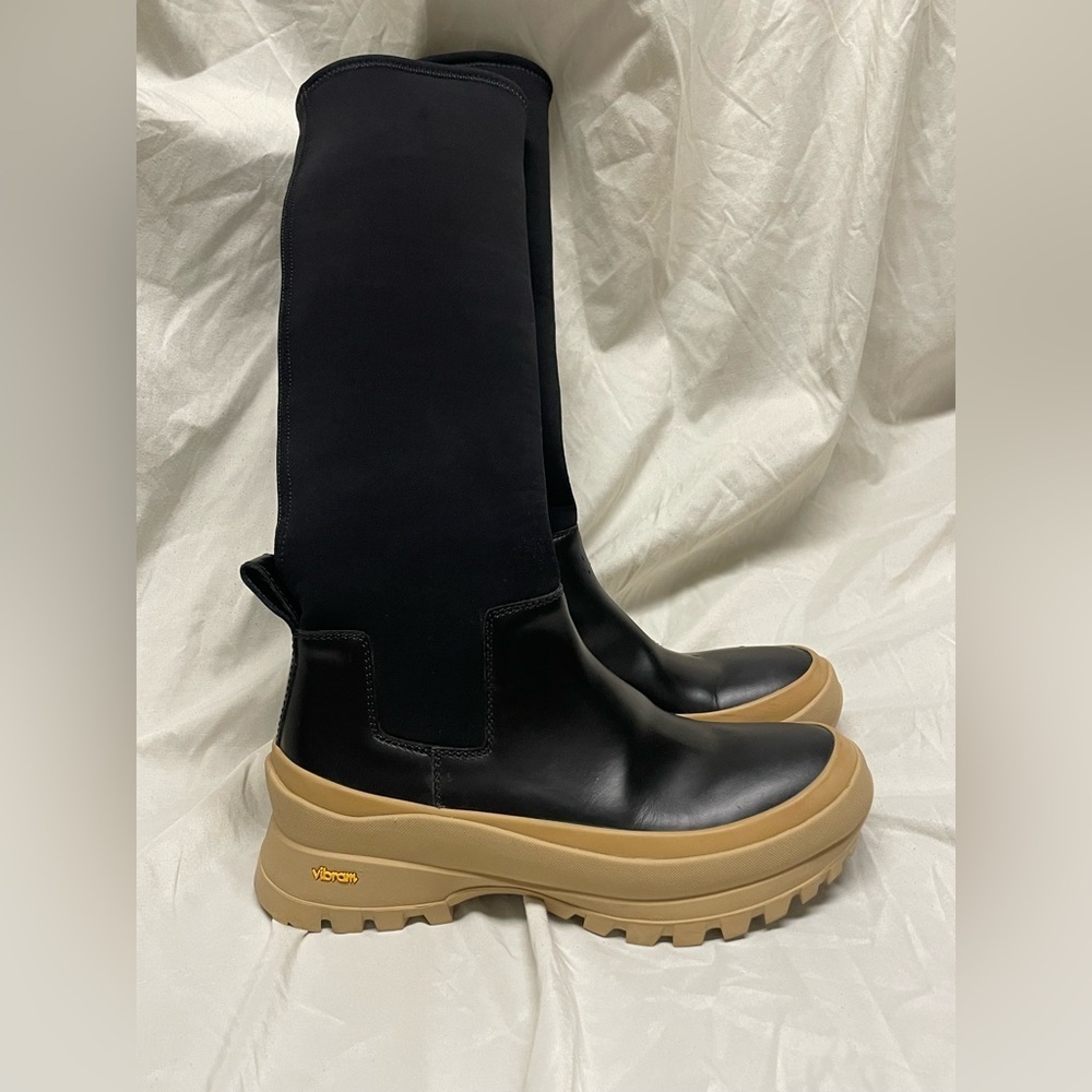 Jill Sander Black and Tan leather and scuba jersey tall Boots 39 US 8.5 Italy - Picture 11 of 11
